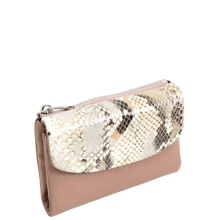 Womens Real Leather Purse Snake-Print Clutch Wallet HOL8833 Lilac