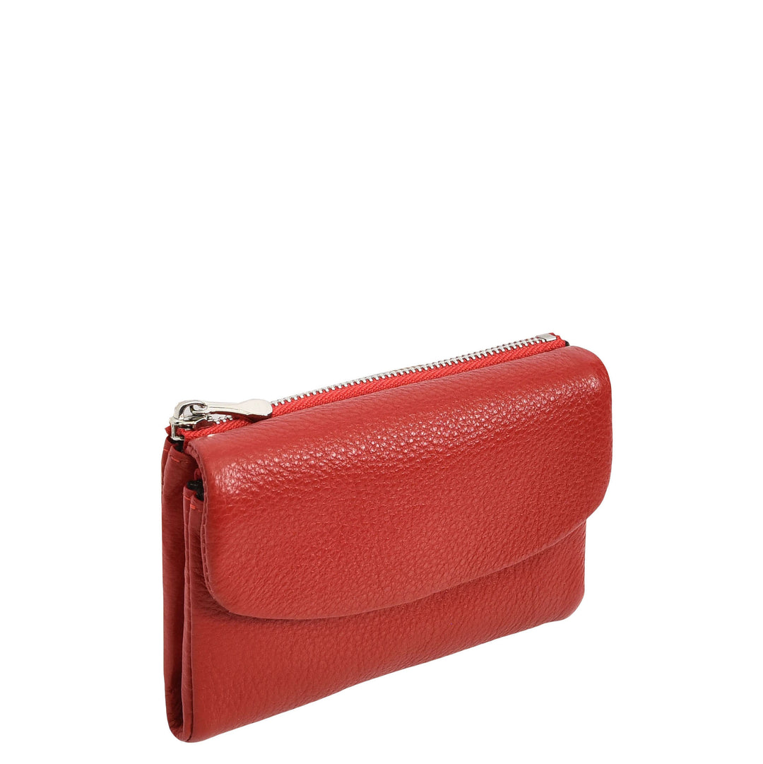 Womens Real Leather Bi-fold Purse Compact Wallet HOL3033 Red