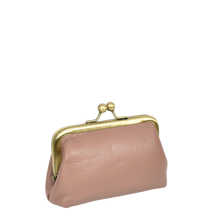 Womens Real Leather Small Coin Purse with Kiss Lock Closure HOL2205 Lilac