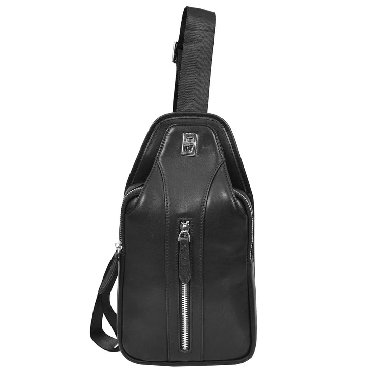 Mens Real Leather Chest Bag Cross Body Style Nara Black-1