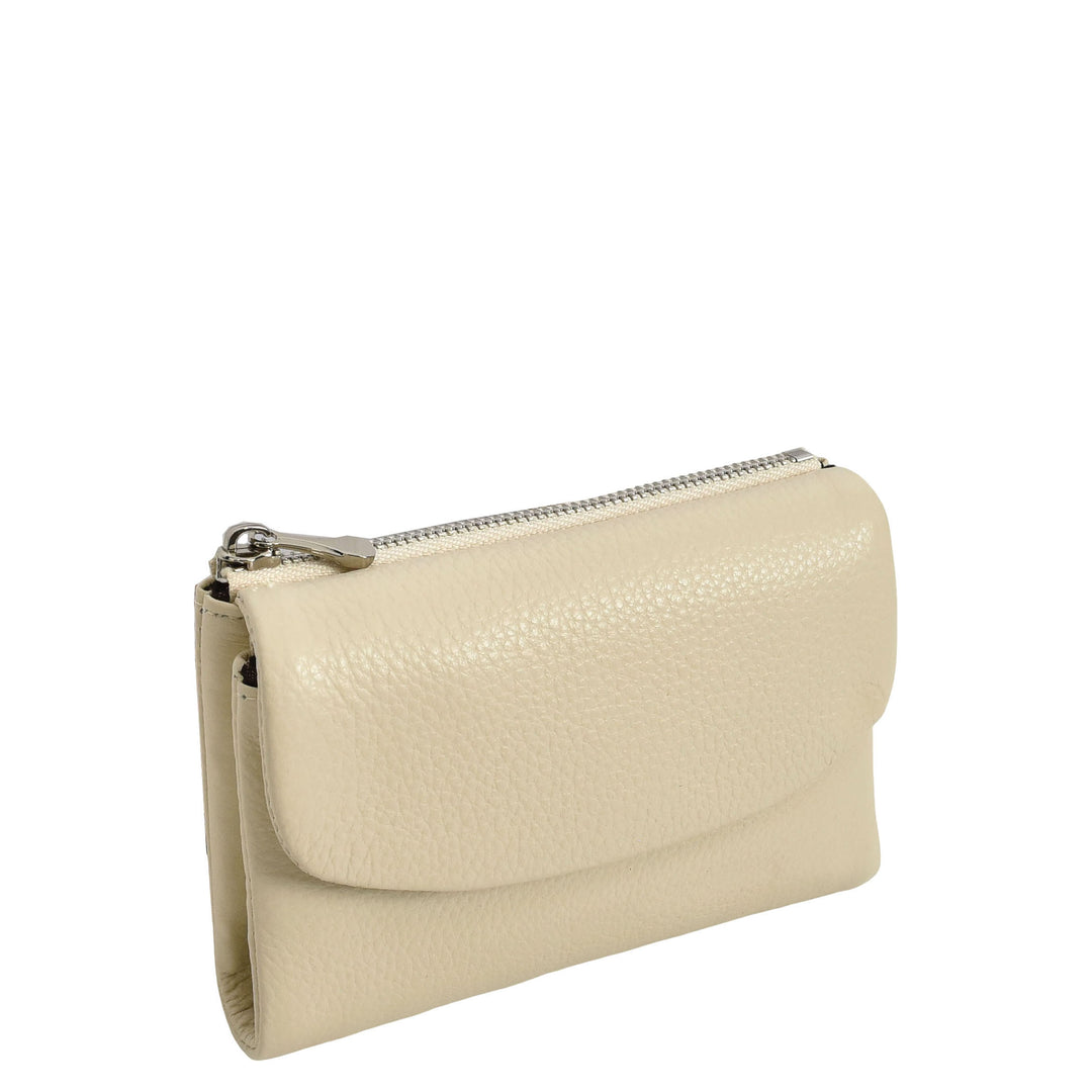 Womens Real Leather Bi-fold Purse Compact Wallet HOL3033 Off White