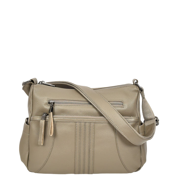 Womens Real Leather Classic Crossbody Messenger Shoulder Bag Alba Grey