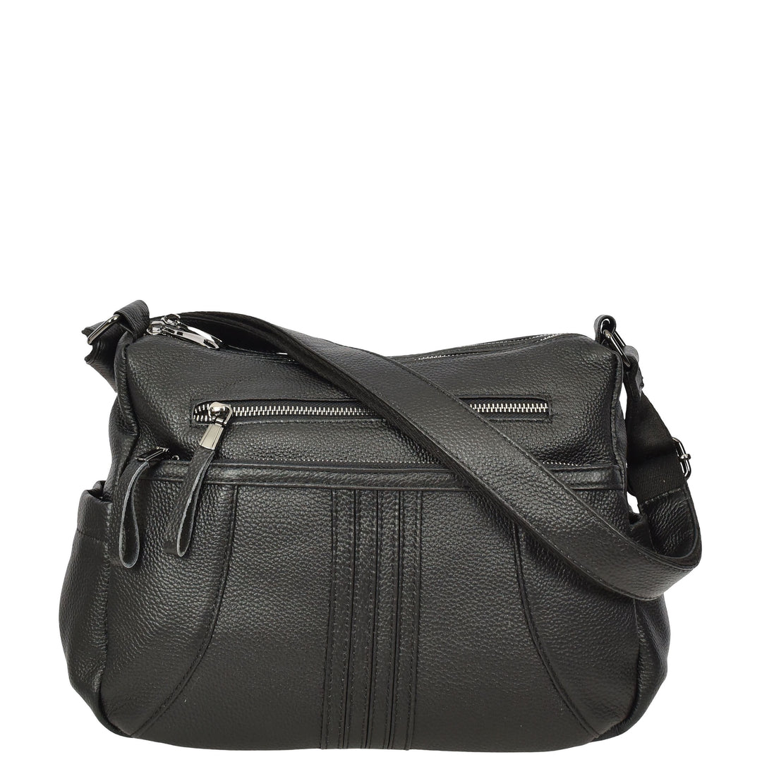Womens Real Leather Classic Crossbody Messenger Shoulder Bag Alba Black