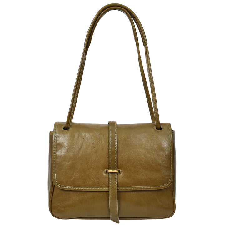 Womens Real Leather Shoulder Bag Classic Mid Size Handbag Simone Olive Green-1