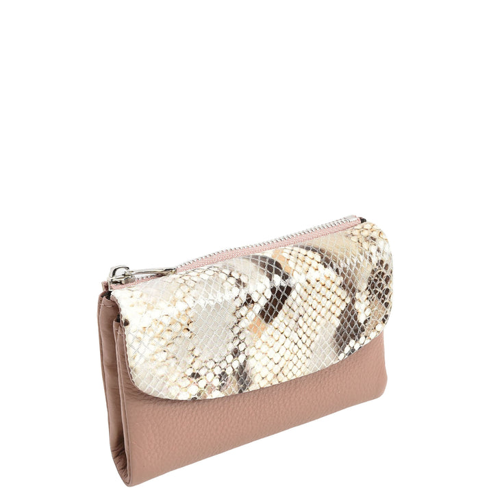 Womens Real Leather Purse Snake-Print Clutch Wallet HOL8833 Lilac