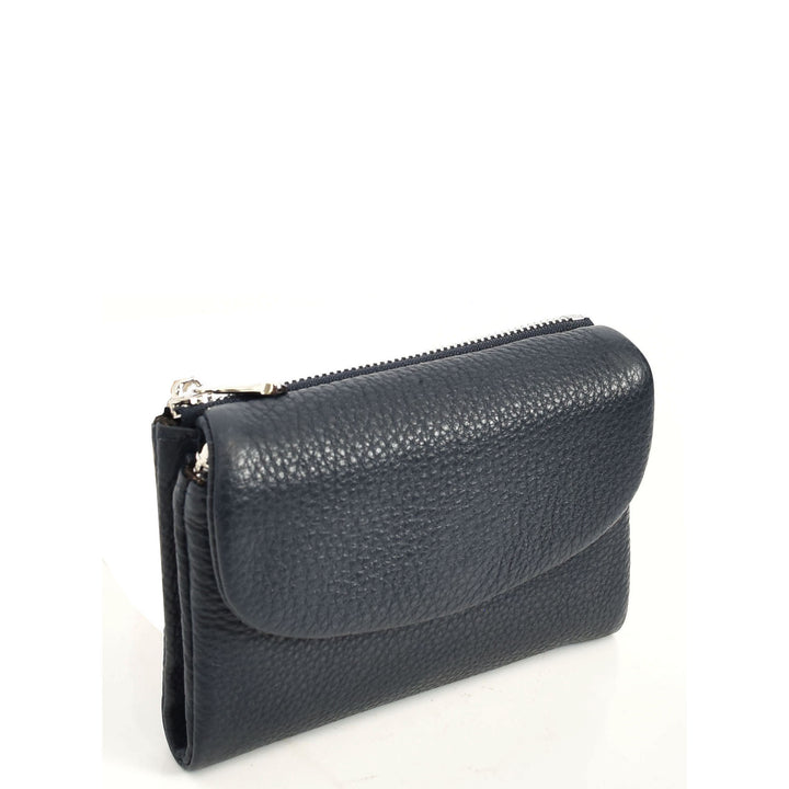 Womens Real Leather Bi-fold Purse Compact Wallet HOL3033 Blue