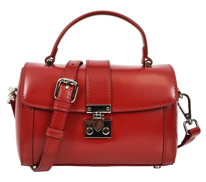 Women's Glazed Leather Handbag Mini Size Fashion Bag Top Handle HOL2613 Red