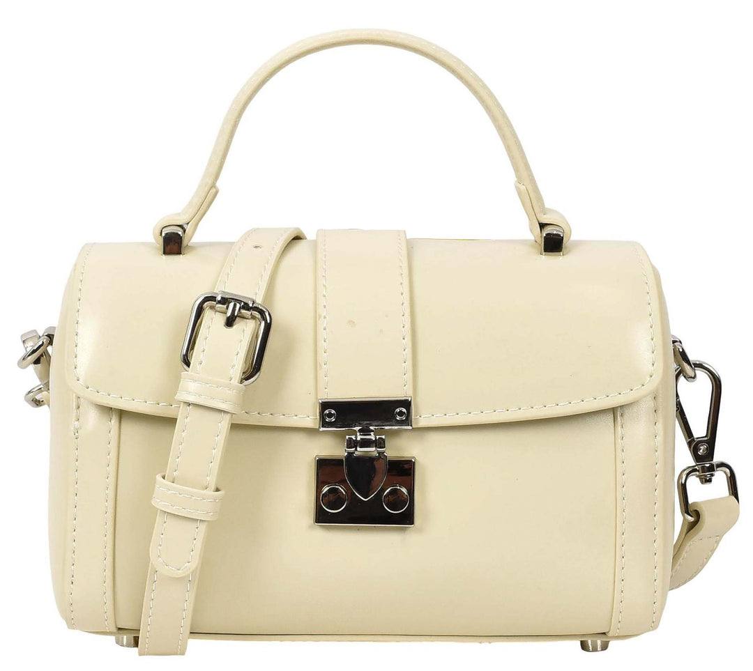 Women's Glazed Leather Handbag Mini Size Fashion Bag Top Handle HOL2613 Off-White