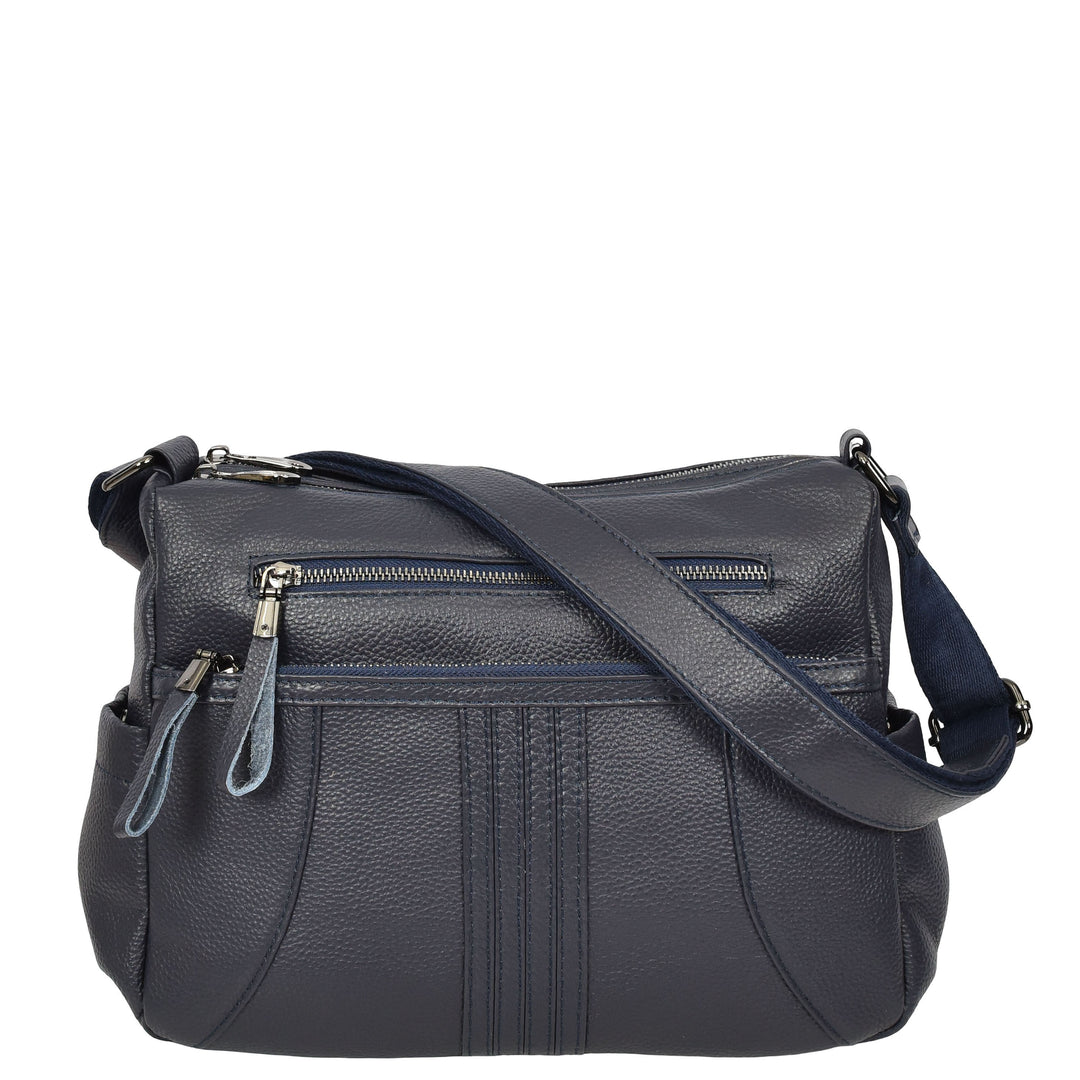 Womens Real Leather Classic Crossbody Messenger Shoulder Bag Alba Navy