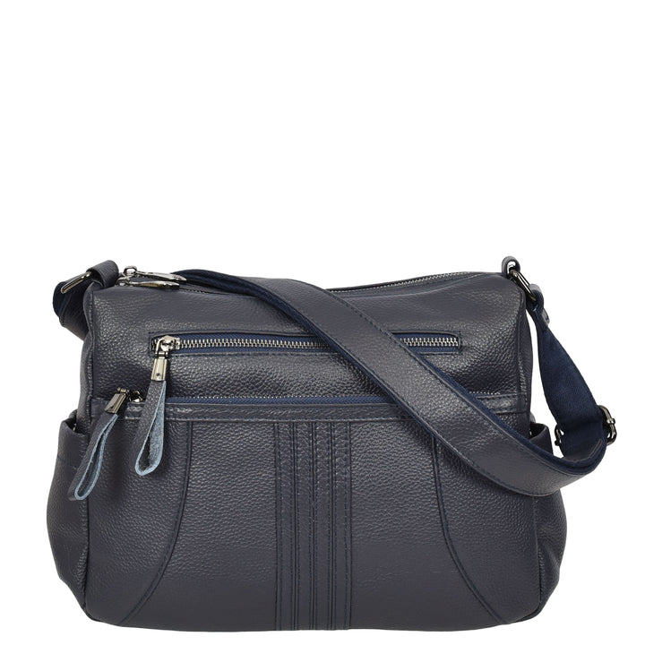 Womens Real Leather Classic Crossbody Messenger Shoulder Bag Alba Navy