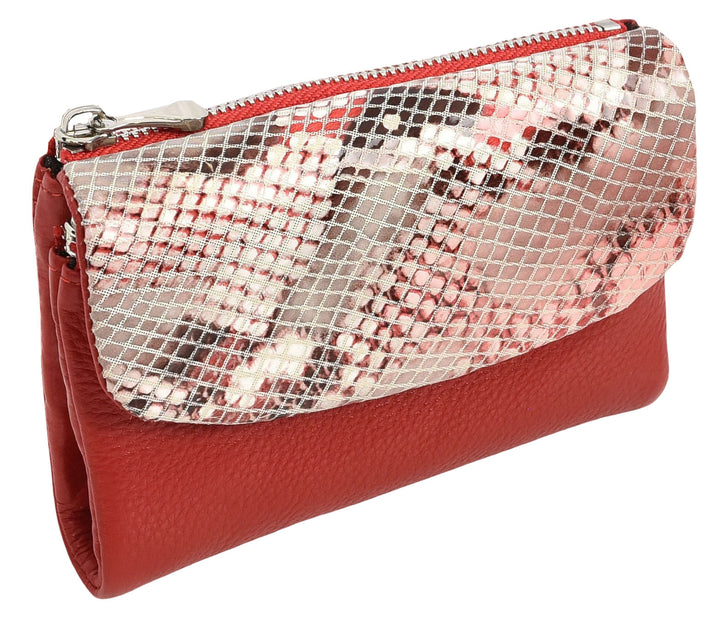 Womens Real Leather Purse Snake-Print Clutch Wallet HOL8833 Red
