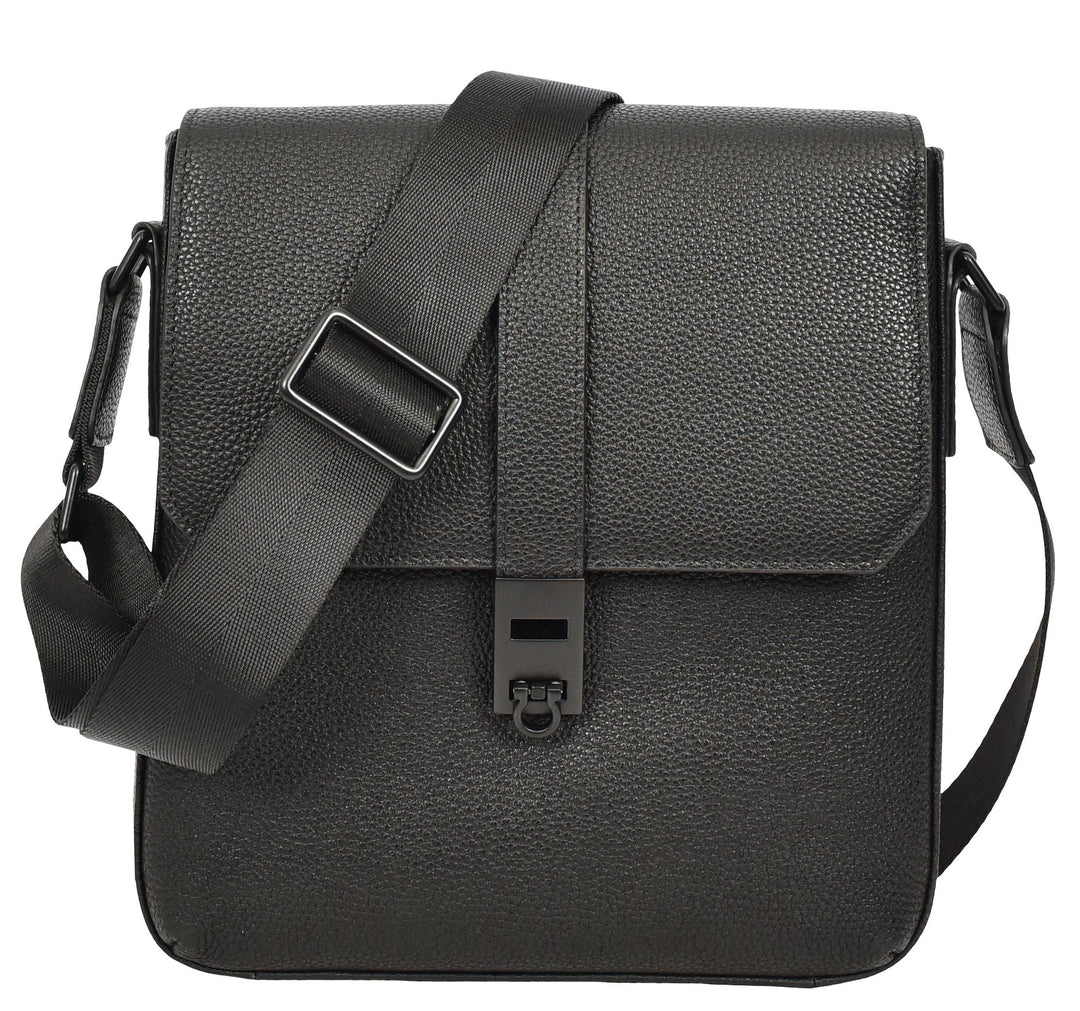 Men's Real Leather Crossbody Messenger Bag Elian Black