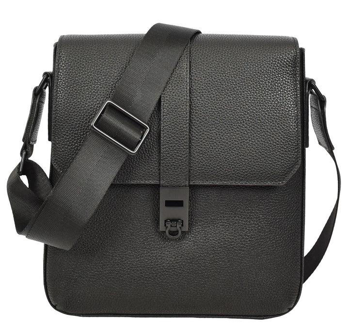 Men's Real Leather Crossbody Messenger Bag Elian Black