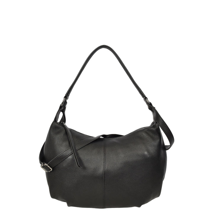 Womens Real Leather Shoulder Bag 2-in-1 Cross Body Casual Style Hobo Callie Black