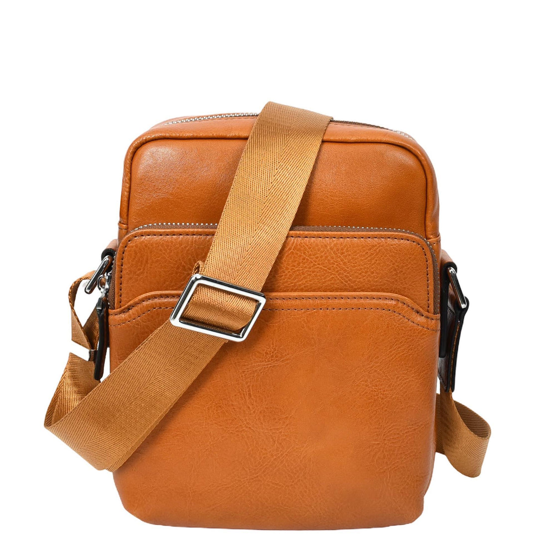 Mens Real Leather Cross Body Bag Travel Pouch Tan| House of Leather