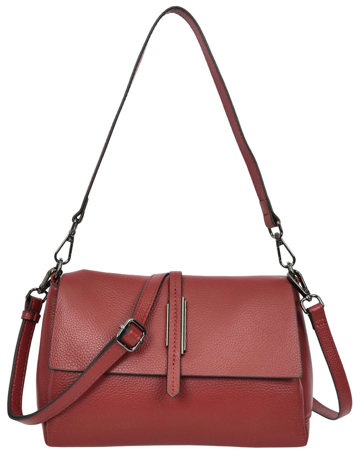 Women's Premium Leather Shoulder Bag 2-in-1 Style Handbag  Zelia Red