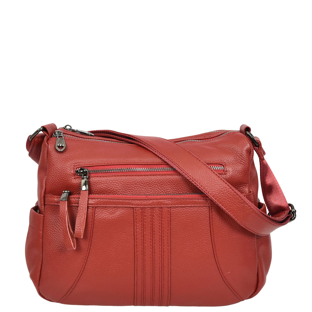 Womens Real Leather Classic Crossbody Messenger Shoulder Bag Alba Red