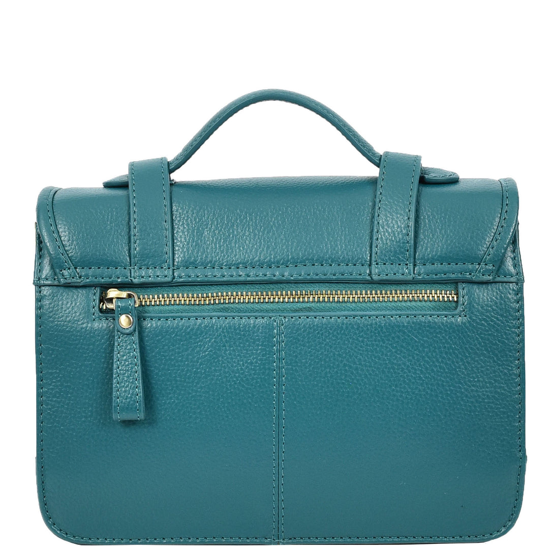 Vintage Style Womens Satchel Handbag Real Leather Crossbody Purse with Buckles Roxy Green