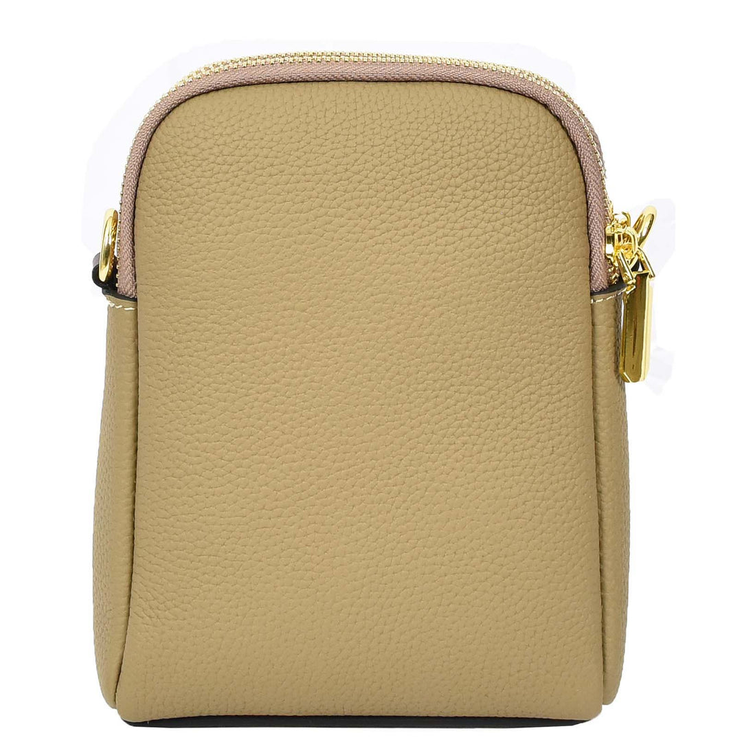 Women's Real Leather Cross Body Bag Small Size Sling Pouch Elizabeth Beige-2