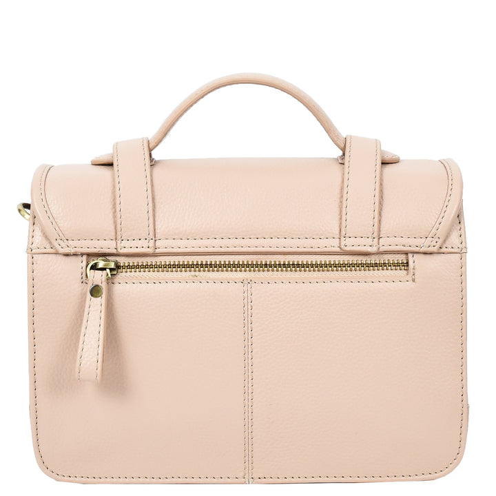 Vintage Style Womens Satchel Handbag Real Leather Crossbody Purse with Buckles Roxy Beige