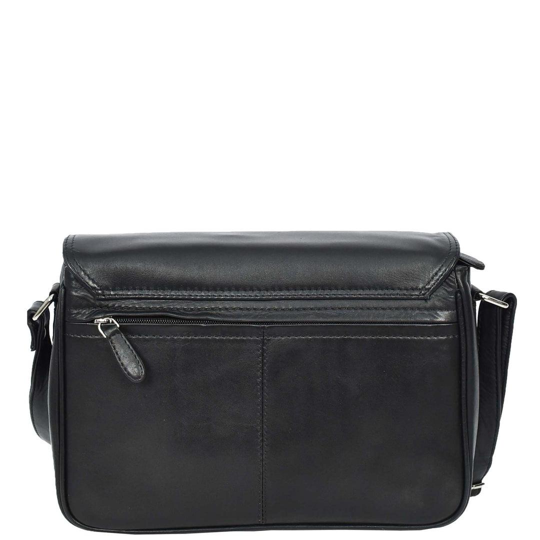 Womens Real Leather Crossbody Bag Flap over Shoulder Organiser Handbag HOL896 Black-2