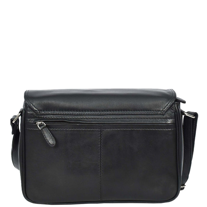 Womens Real Leather Crossbody Bag Flap over Shoulder Organiser Handbag HOL896 Black-2