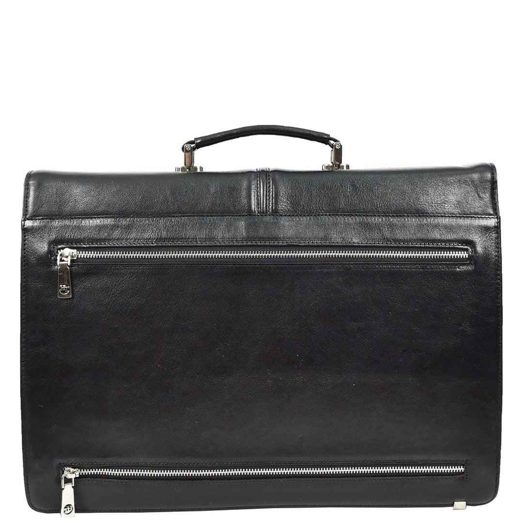 Mens Genuine Leather Briefcase Large Size Organiser Messenger Bag Erbil Black-2