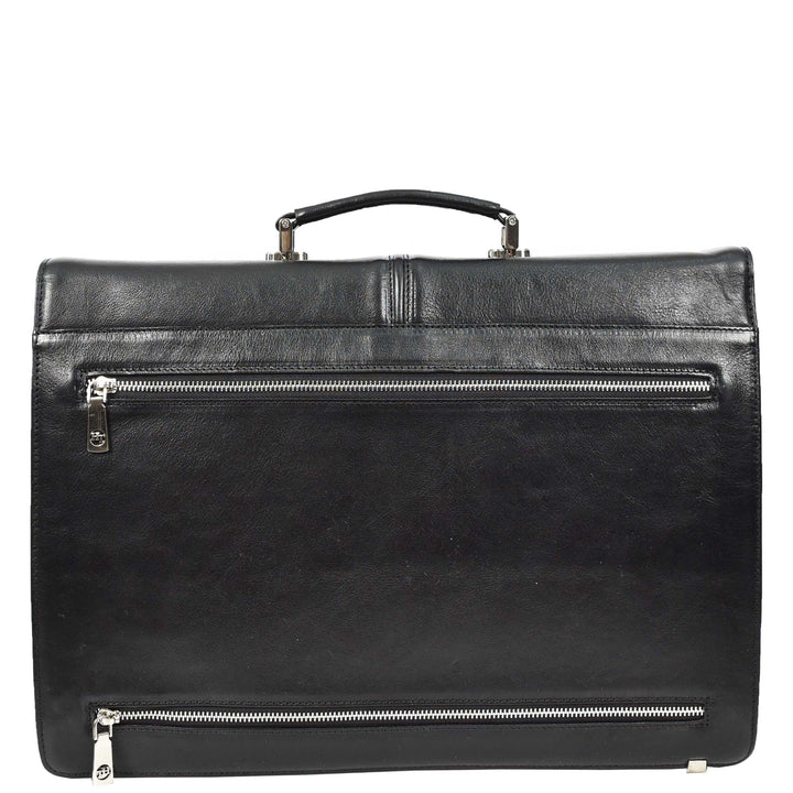 Mens Genuine Leather Briefcase Large Size Organiser Messenger Bag Erbil Black-2
