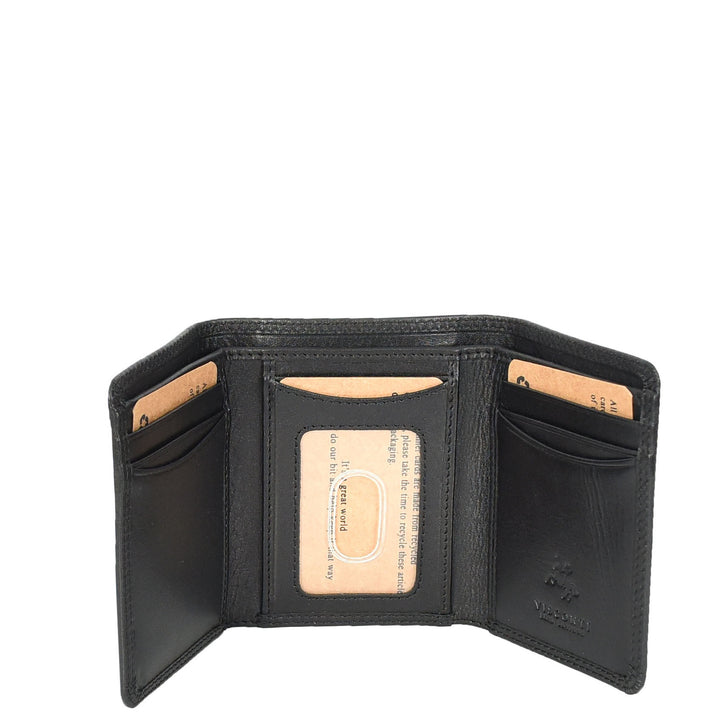 Mens Leather Tri-fold RFID Slim Wallet Banknotes Credit Cards ID Card Holder HOL181 Black