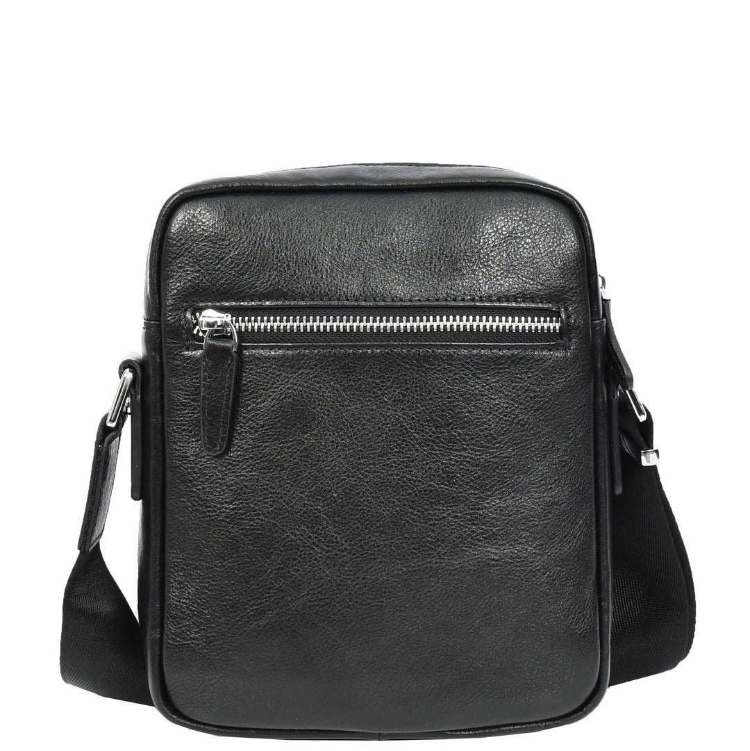 Mens Real Leather Cross Body Bag Small Size Travel Pouch Hanoi Black-2