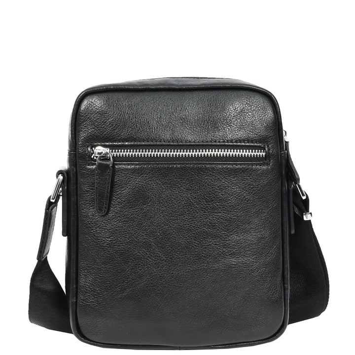 Mens Real Leather Cross Body Bag Small Size Travel Pouch Hanoi Black-2