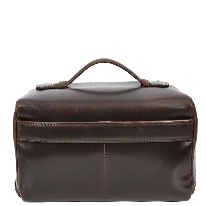 Mens Real Leather Toiletries Wash Shaving Bag Travel Pouch Tripper Brown