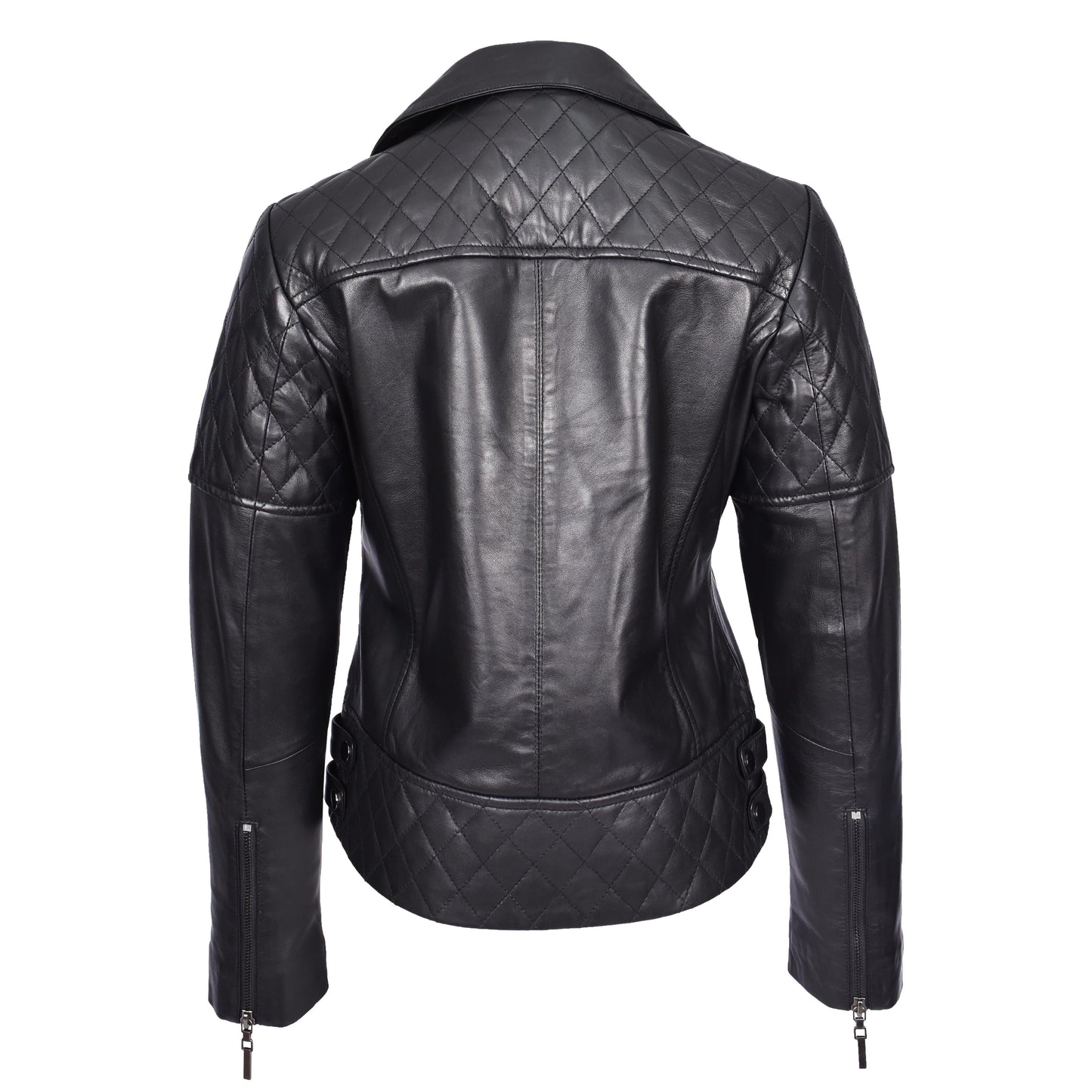 Women's Real Leather Jacket Multi Cross Zip Biker Style Fitted Quilted Nixi Black-2