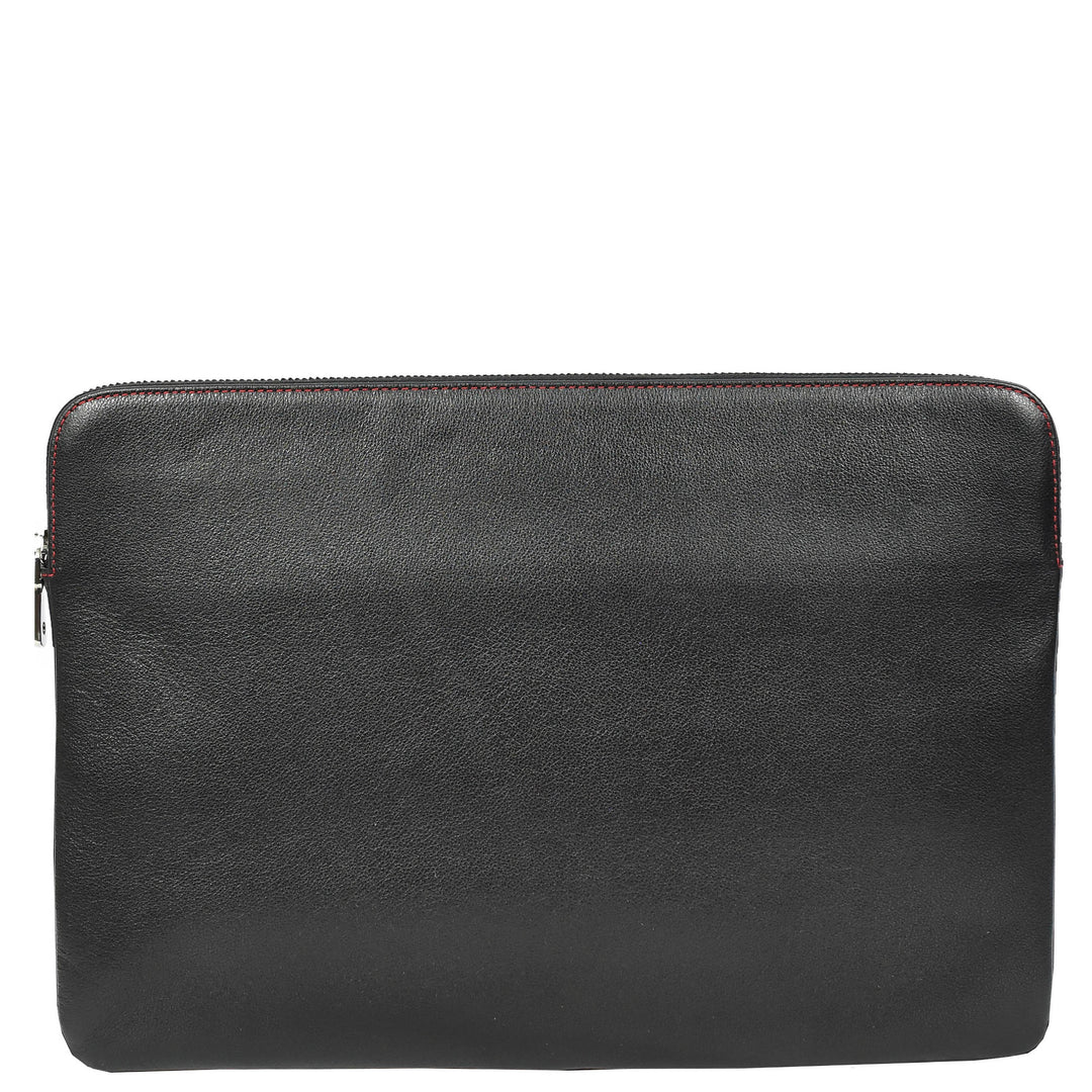 Real Leather Laptop Sleeve Bag Cover 15inch Note Document Folder Organiser Elche Black