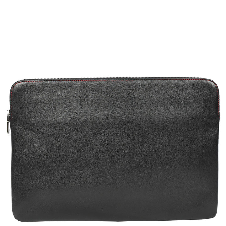 Real Leather Laptop Sleeve Bag Cover 15inch Note Document Folder Organiser Elche Black