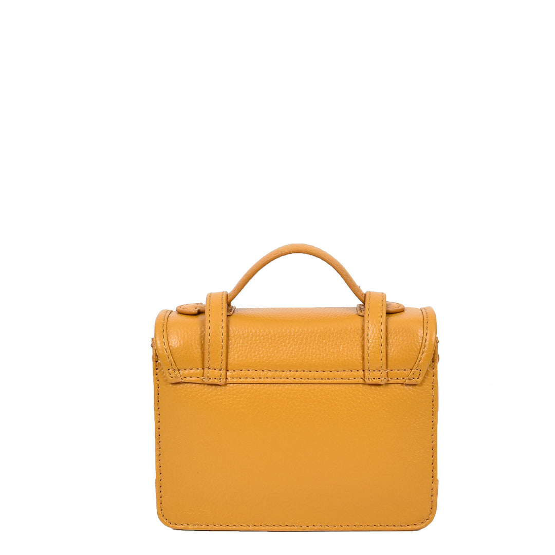 Womens Classic Mini Satchel Handbag Leather Crossbody Purse with Turn-Lock Closure Pipin Mustard