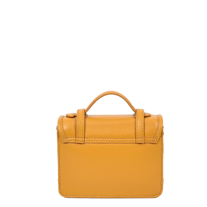 Womens Classic Mini Satchel Handbag Leather Crossbody Purse with Turn-Lock Closure Pipin Mustard