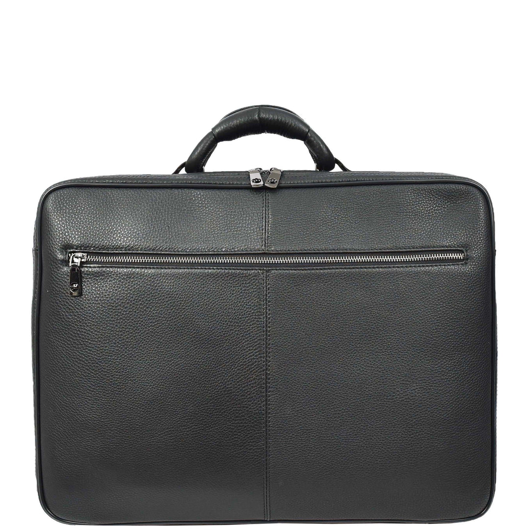 Mens Real Leather Briefcase Style Large Size Work Business Office Travel Bag Terni Black-2