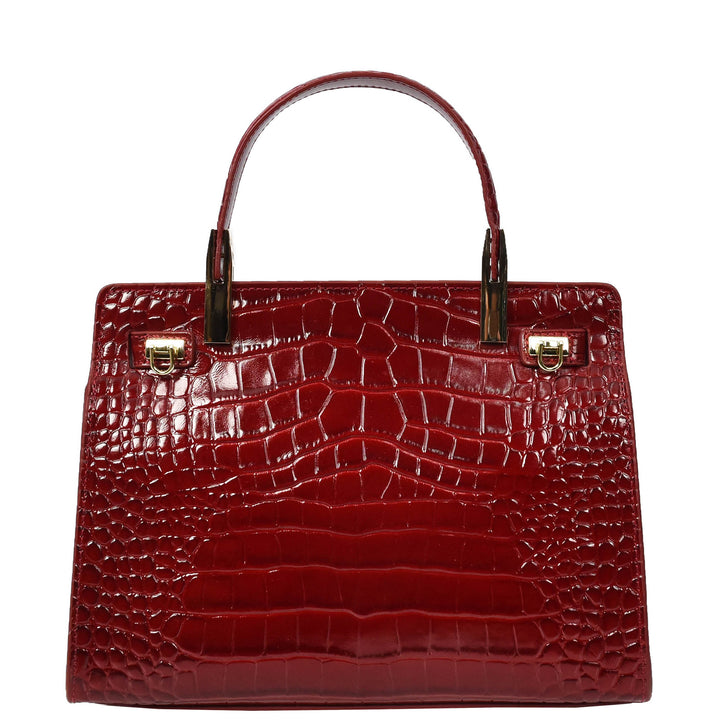 Womens Real Leather Handbag Small Organiser Top-Handle Handbag Camille Red-2