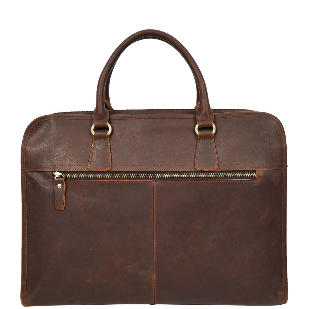 Real Leather Cross Body Briefcase Belmont Rust Brown