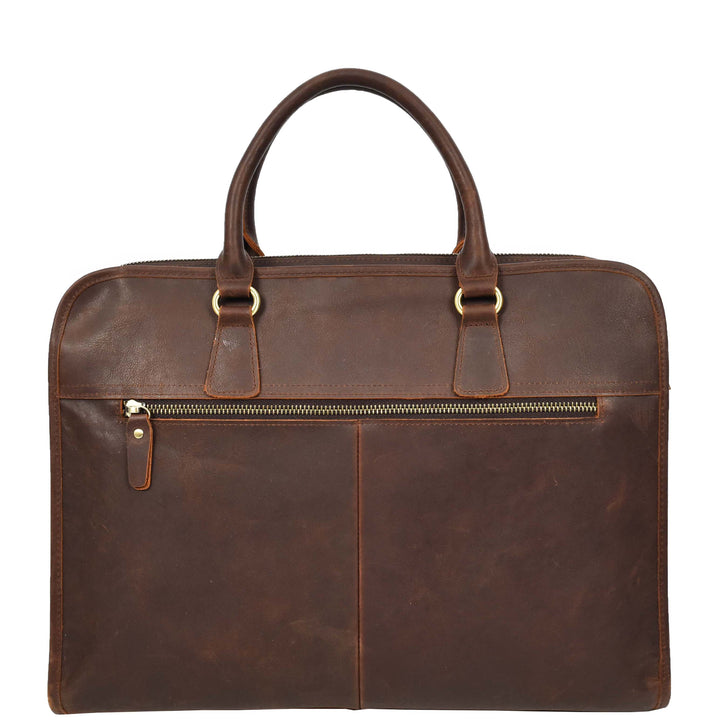 Real Leather Cross Body Briefcase Belmont Rust Brown