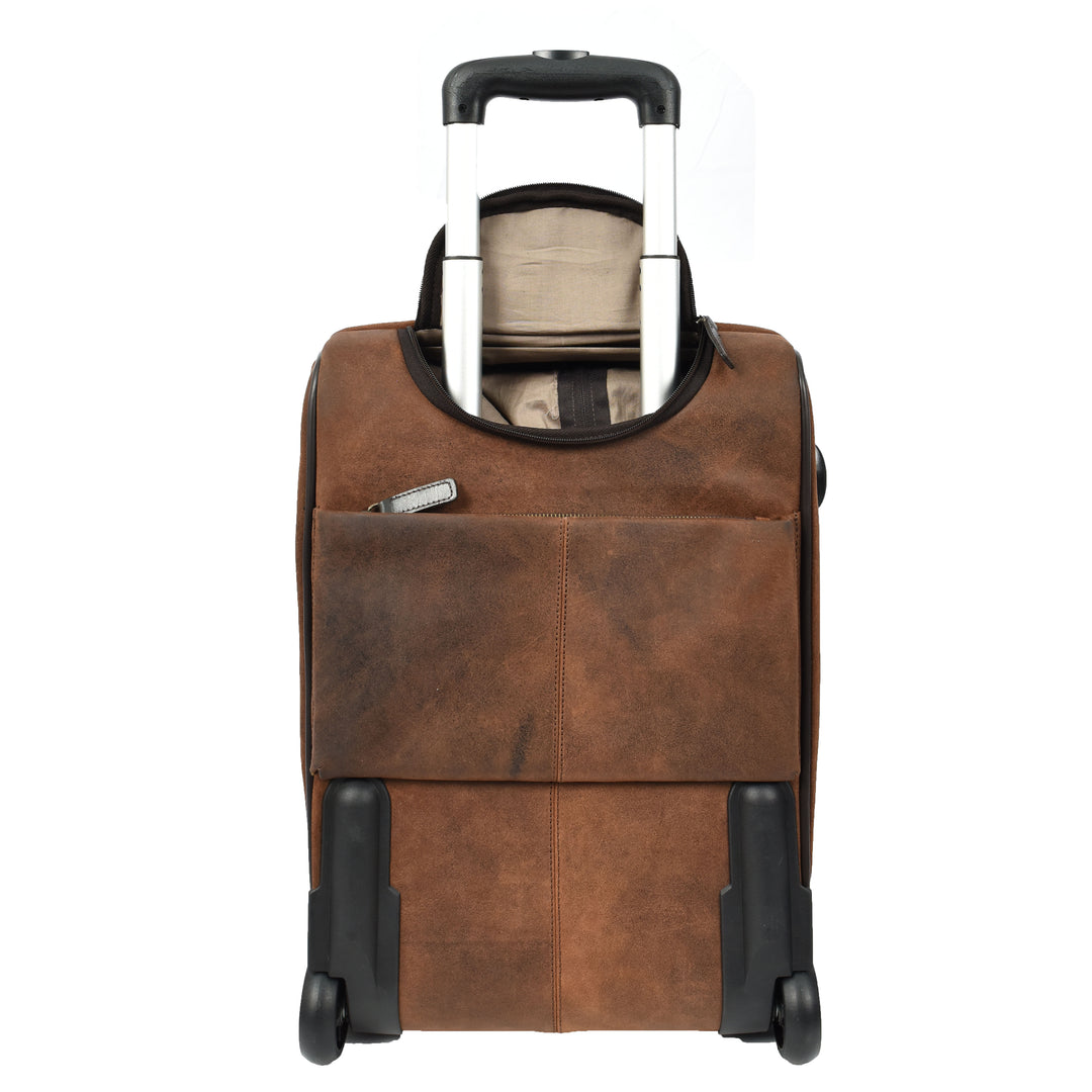 Genuine Leather Suitcase On Wheels Cabin Size Trolley Travel Bags Bourse Vintage Brown