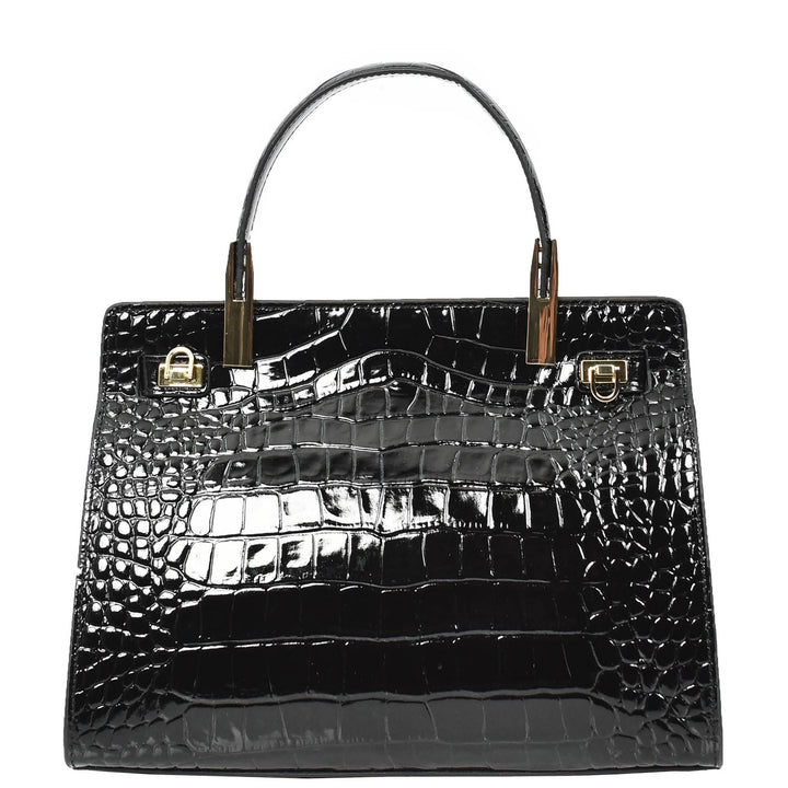 Womens Real Leather Handbag Small Organiser Top-Handle Handbag Camille Black-2