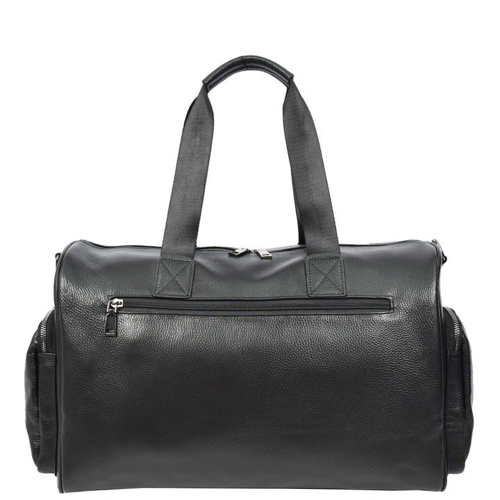 Real Leather Holdall Large Size Travel Weekend Organiser Bag Tunis Black