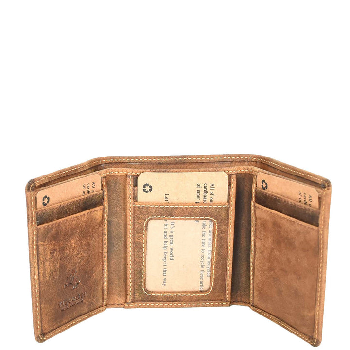 Mens Real Leather Tri-fold Wallet Credit Cards Banknotes ID Card RFID Blocking HOL700 Oil Tan