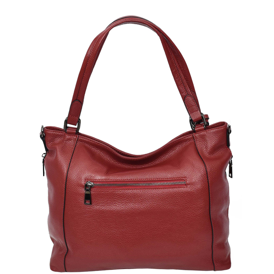 Womens Leather Tote Shoulder Handbag Evelyn Red-2