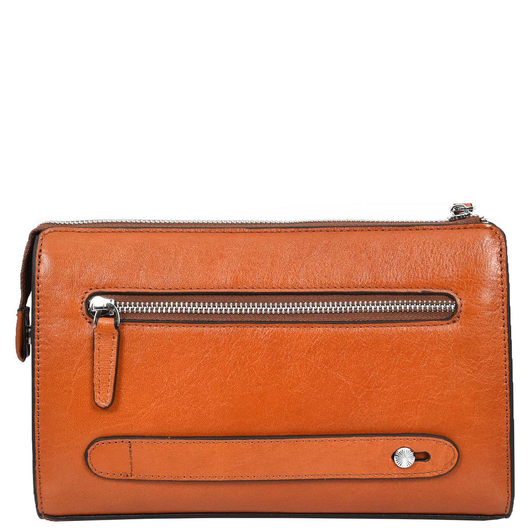 Mens Real Leather Wrist Bag Large Size Clutch Organiser Style Goma Tan-2