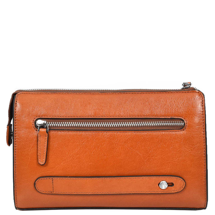 Mens Real Leather Wrist Bag Large Size Clutch Organiser Style Goma Tan-2
