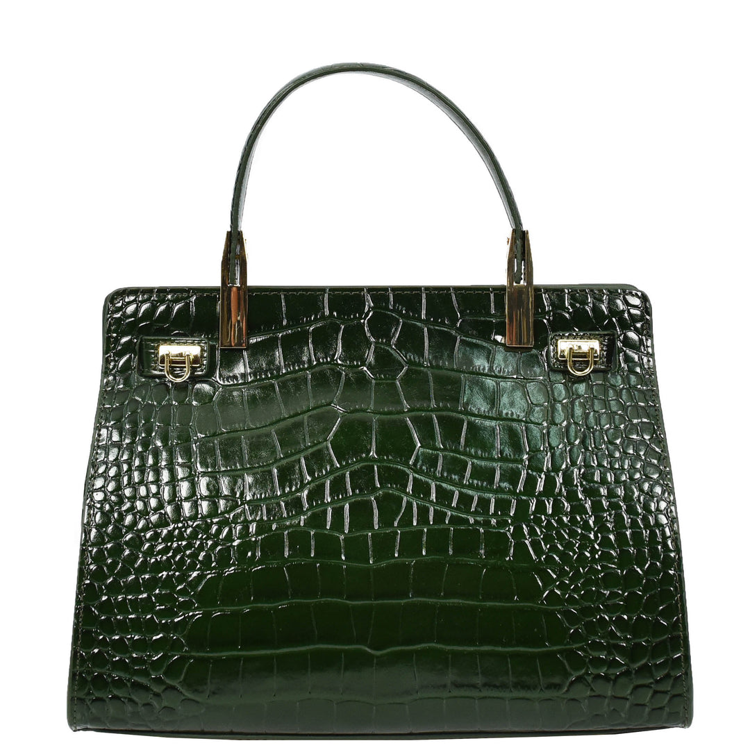 Womens Real Leather Handbag Small Organiser Top-Handle Handbag Camille Green-2