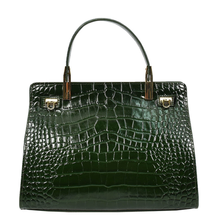 Womens Real Leather Handbag Small Organiser Top-Handle Handbag Camille Green-2